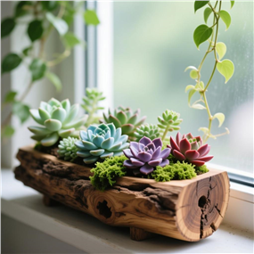 窗台摆放着的多肉盆栽植物图片